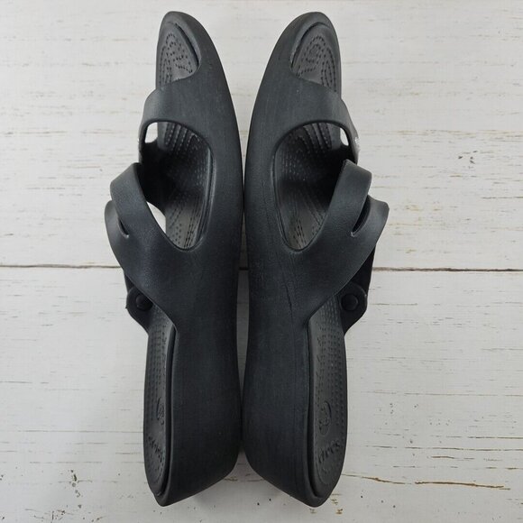 Crocs Patricia Womens Size 11‎ Black Wedge Sandal Strappy Slip On Slides - Picture 6 of 8